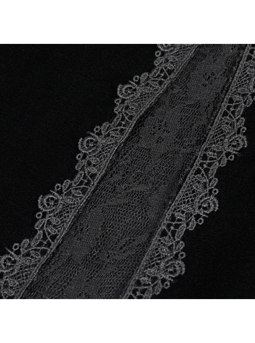 Front Decals Split Splice Mesh Black Gothic Velvet Pants