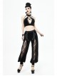Front Decals Split Splice Mesh Black Gothic Velvet Pants