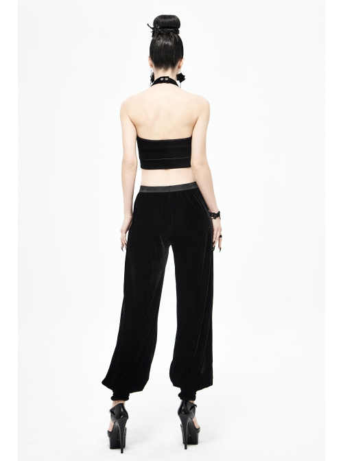 Front Decals Split Splice Mesh Black Gothic Velvet Pants