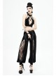 Front Decals Split Splice Mesh Black Gothic Velvet Pants