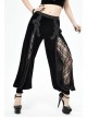 Front Decals Split Splice Mesh Black Gothic Velvet Pants