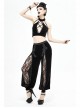 Front Decals Split Splice Mesh Black Gothic Velvet Pants