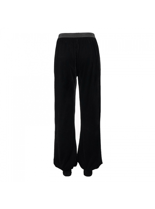 Front Decals Split Splice Mesh Black Gothic Velvet Pants