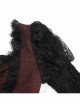 Front Retro Button Lace Mesh Flare Sleeve Back Waist Lace-Up Dark Red Gothic Chiffon Top