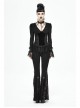 V-Neck Front Splice Velvet Long Sleeve Lace Hem Black Gothic Flocking Top