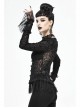 V-Neck Front Splice Velvet Long Sleeve Lace Hem Black Gothic Flocking Top