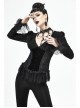 V-Neck Front Splice Velvet Long Sleeve Lace Hem Black Gothic Flocking Top