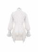 High Collar Front Retro Metal Button Flare Cuff Back Waist Lace-Up White Gothic Chiffon Blouse