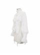 High Collar Front Retro Metal Button Flare Cuff Back Waist Lace-Up White Gothic Chiffon Blouse