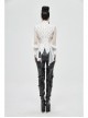 High Collar Front Retro Metal Button Flare Cuff Back Waist Lace-Up White Gothic Chiffon Blouse