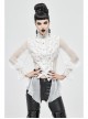High Collar Front Retro Metal Button Flare Cuff Back Waist Lace-Up White Gothic Chiffon Blouse