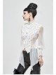 High Collar Front Retro Metal Button Flare Cuff Back Waist Lace-Up White Gothic Chiffon Blouse
