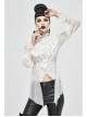 High Collar Front Retro Metal Button Flare Cuff Back Waist Lace-Up White Gothic Chiffon Blouse