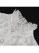High Collar Front Retro Metal Button Flare Cuff Back Waist Lace-Up White Gothic Chiffon Blouse