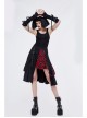 Metal Eyelets Loop Decoration Splice Red Scottish Plaid Black Punk Skirt