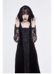 Front Lace-Up Lace Long Sleeve Velvet Splice Rose Flocking Black Gothic Long Hoodie Dress