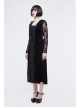 Front Lace-Up Lace Long Sleeve Velvet Splice Rose Flocking Black Gothic Long Hoodie Dress