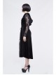 Front Lace-Up Lace Long Sleeve Velvet Splice Rose Flocking Black Gothic Long Hoodie Dress