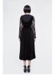 Front Lace-Up Lace Long Sleeve Velvet Splice Rose Flocking Black Gothic Long Hoodie Dress