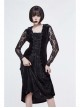 Front Lace-Up Lace Long Sleeve Velvet Splice Rose Flocking Black Gothic Long Hoodie Dress