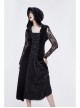 Front Lace-Up Lace Long Sleeve Velvet Splice Rose Flocking Black Gothic Long Hoodie Dress