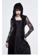 Front Lace-Up Lace Long Sleeve Velvet Splice Rose Flocking Black Gothic Long Hoodie Dress