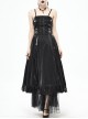 Front Decals Back Waist Lace-Up Lace Mesh Hem Black Gothic Sling Dress