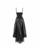 Front Decals Back Waist Lace-Up Lace Mesh Hem Black Gothic Sling Dress