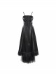Front Decals Back Waist Lace-Up Lace Mesh Hem Black Gothic Sling Dress