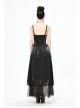 Front Decals Back Waist Lace-Up Lace Mesh Hem Black Gothic Sling Dress
