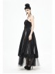 Front Decals Back Waist Lace-Up Lace Mesh Hem Black Gothic Sling Dress