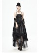 Front Decals Back Waist Lace-Up Lace Mesh Hem Black Gothic Sling Dress