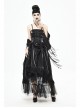 Front Decals Back Waist Lace-Up Lace Mesh Hem Black Gothic Sling Dress