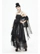 Front Decals Back Waist Lace-Up Lace Mesh Hem Black Gothic Sling Dress