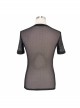 Round Collar Short Sleeve Black Punk Mesh T-Shirt