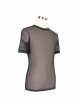 Round Collar Short Sleeve Black Punk Mesh T-Shirt