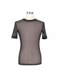 Round Collar Short Sleeve Black Punk Mesh T-Shirt