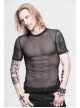 Round Collar Short Sleeve Black Punk Mesh T-Shirt