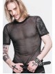Round Collar Short Sleeve Black Punk Mesh T-Shirt