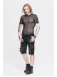 Round Collar Short Sleeve Black Punk Mesh T-Shirt