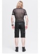 Round Collar Short Sleeve Black Punk Mesh T-Shirt