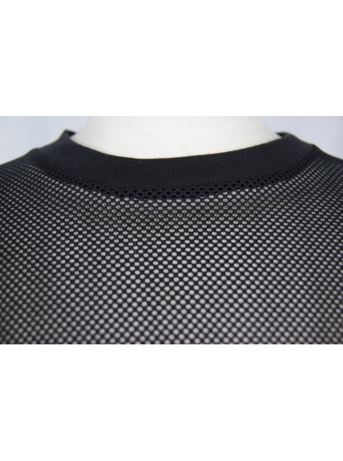 Round Collar Short Sleeve Black Punk Mesh T-Shirt