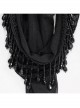 Off-Shoulder Front Chest Decals Bead Sleeve Beaded Tassel Webbing Black Gothic Flocking Print Top