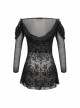 Off-Shoulder Front Chest Decals Bead Sleeve Beaded Tassel Webbing Black Gothic Flocking Print Top