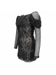 Off-Shoulder Front Chest Decals Bead Sleeve Beaded Tassel Webbing Black Gothic Flocking Print Top