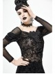 Off-Shoulder Front Chest Decals Bead Sleeve Beaded Tassel Webbing Black Gothic Flocking Print Top