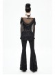 Off-Shoulder Front Chest Decals Bead Sleeve Beaded Tassel Webbing Black Gothic Flocking Print Top
