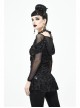 Off-Shoulder Front Chest Decals Bead Sleeve Beaded Tassel Webbing Black Gothic Flocking Print Top