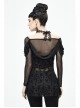 Off-Shoulder Front Chest Decals Bead Sleeve Beaded Tassel Webbing Black Gothic Flocking Print Top