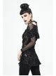 Off-Shoulder Front Chest Decals Bead Sleeve Beaded Tassel Webbing Black Gothic Flocking Print Top